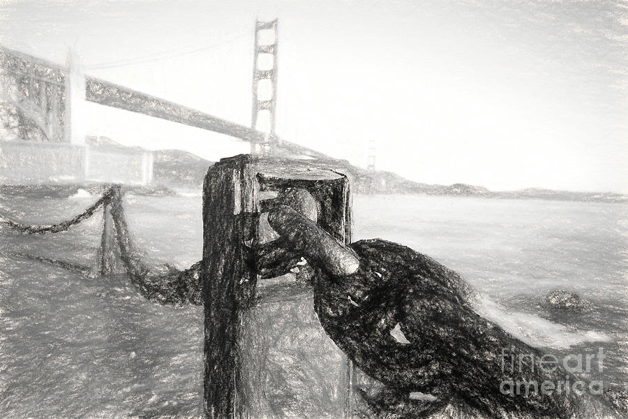 Golden Digital Art - Chained To The Golden Gate - Charcoal II by Chris Mautz Golden Digital Art - Chained To The Golden Gate - Charcoal II by Chris Mautz
