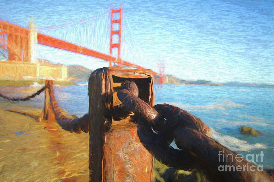 Golden Digital Art - Chained To The Golden Gate - Palette Knife and Oil by Chris Mautz Golden Digital Art - Chained To The Golden Gate - Palette Knife and Oil by Chris Mautz