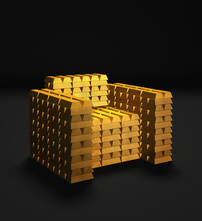 Chair made of  gold bars Photograph by Hiroshi Watanabe
