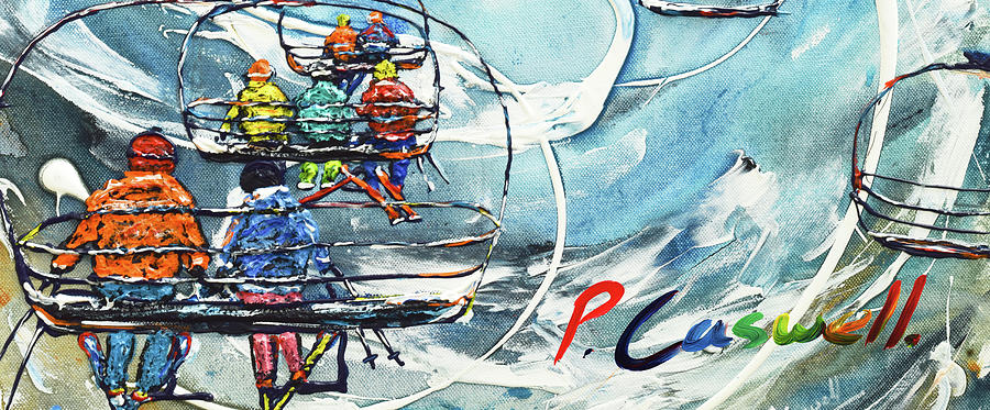 Chairlift ski mug Painting by Pete Caswell