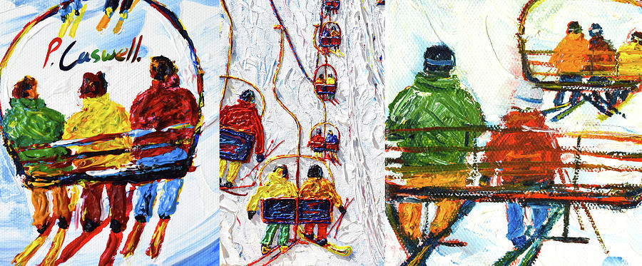 Chairlift skiing mug Painting by Pete Caswell
