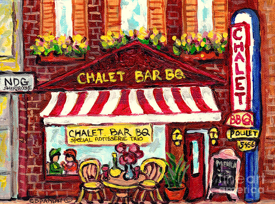 Chalet Bar Bq Table For Two Rue Sherbrooke Ndg C Spandau Original Paintings Montreal Art For Sale Painting by Carole Spandau