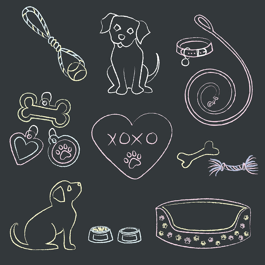 Chalk Puppies and Items Drawing by Laurien