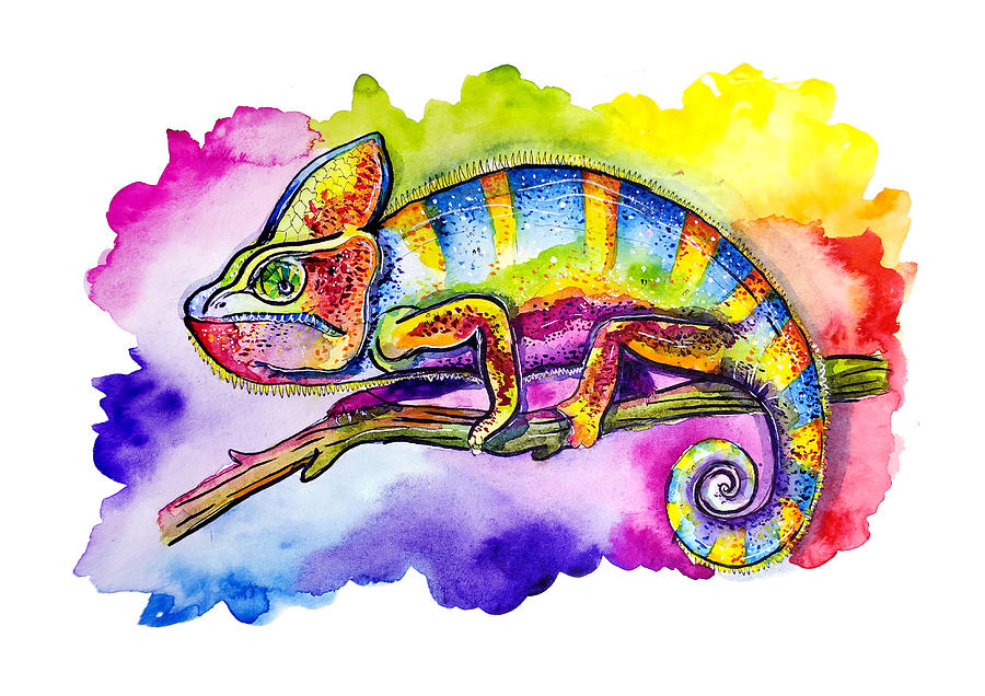 Chameleon Colorful Watercolor Painting by Matthias Hauser