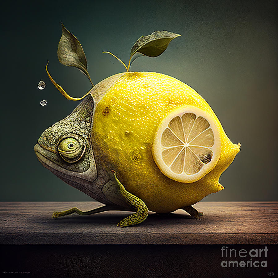 Chameleon in yellow Mixed Media by Binka Kirova