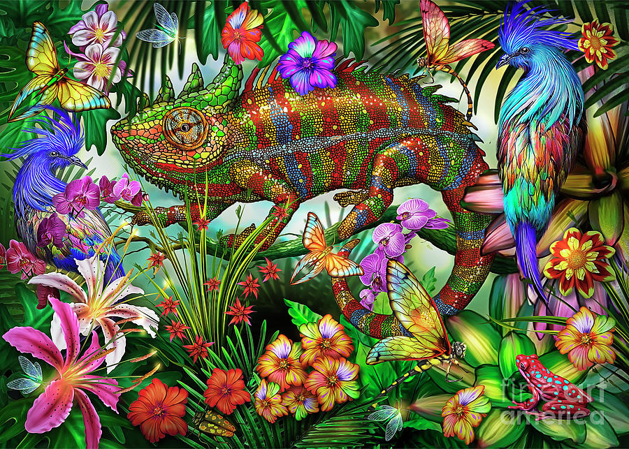 Jungle Digital Art - Chameleon Jungle by MGL Meiklejohn Graphics Licensing