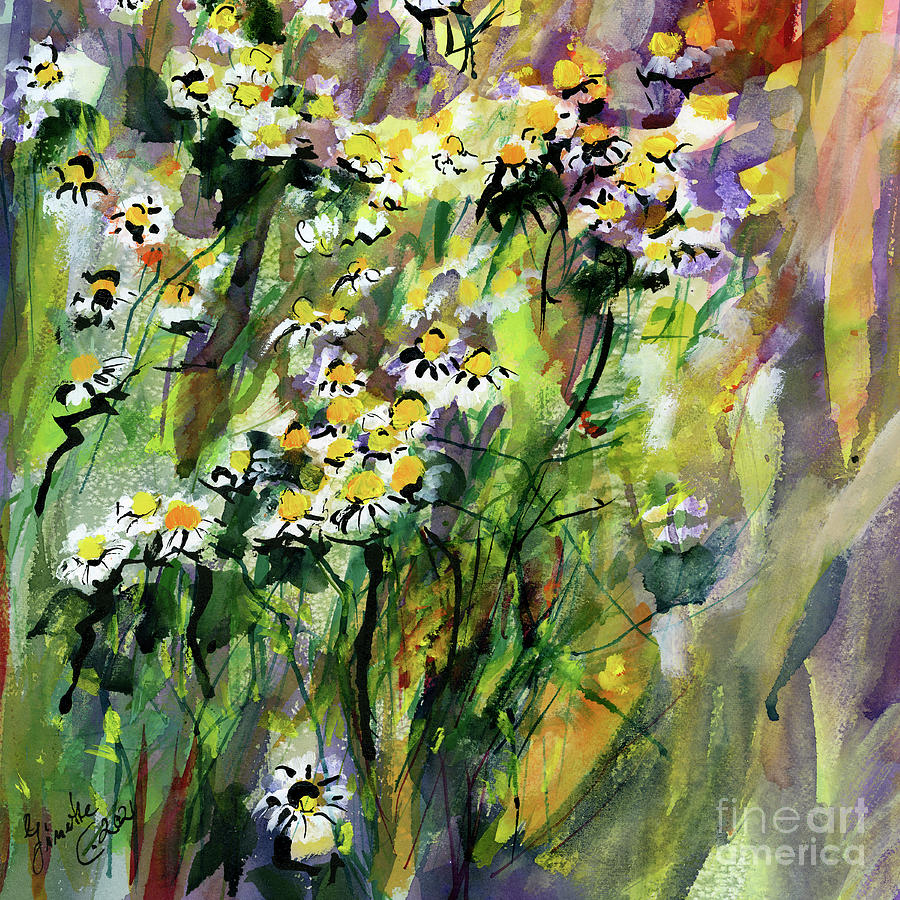 Contemporary Floral Painting - Chamomile Flowers Square Painting by Ginette Callaway