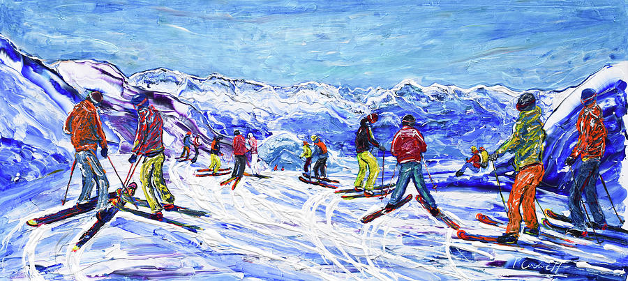Chamossiere Express Chairlift at 2002m Painting by Pete Caswell