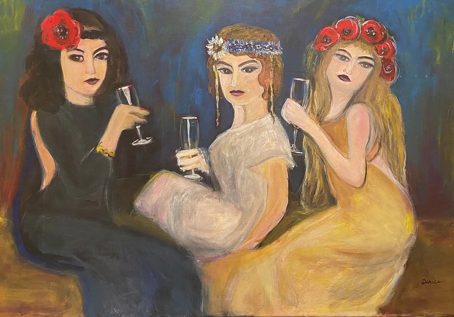 Champagne and Girlfriends Painting by Denice Palanuk Wilson