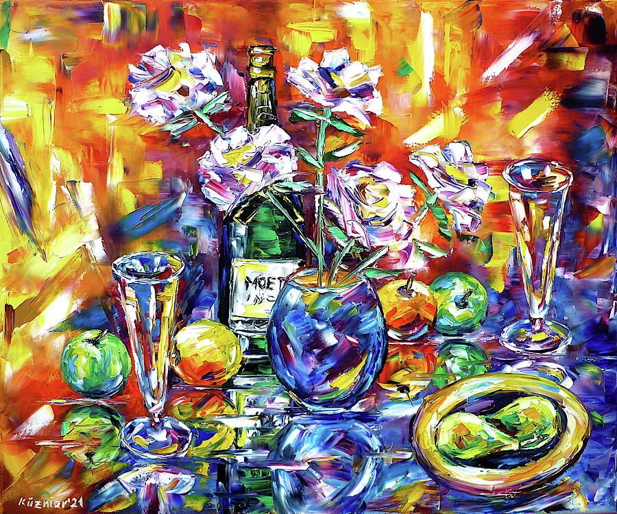 Champagne Breakfast Painting by Mirek Kuzniar