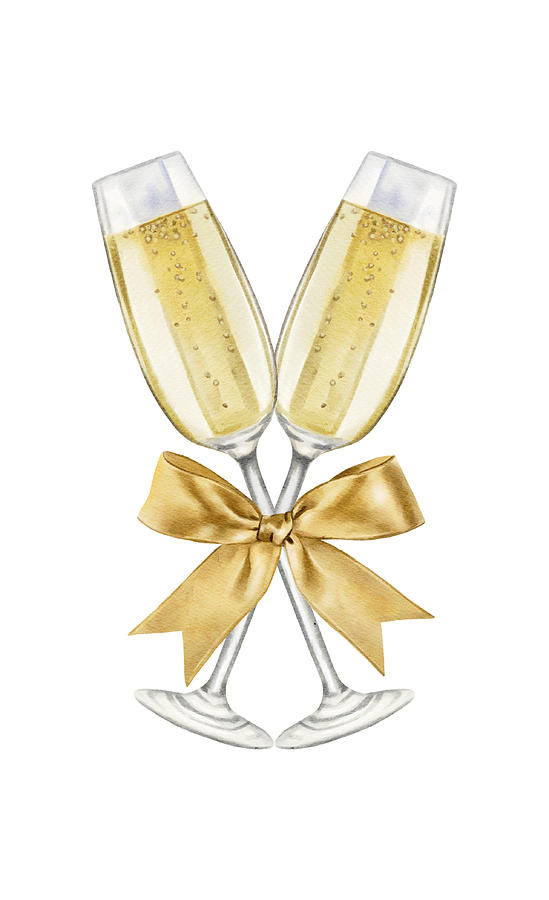 Champagne Glass With Golden Bow-Knot Digital Art by A K - Fine Art America