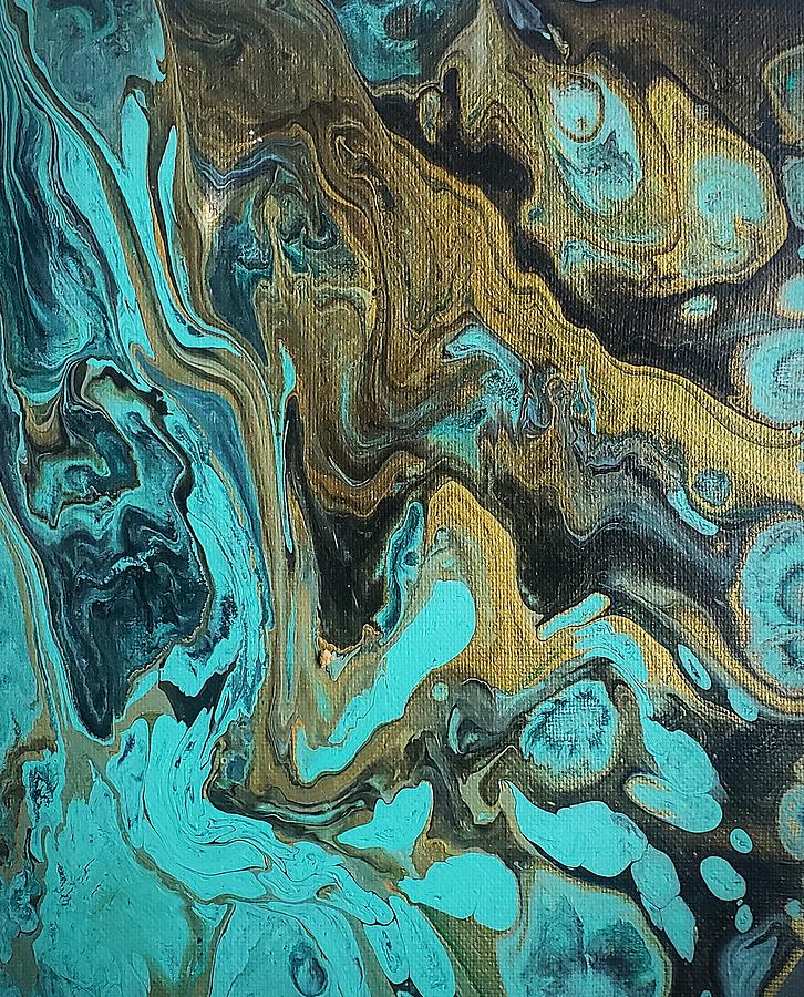 Abstract Mixed Media - Chance Pour in Blue and Gold by Sada Swirl