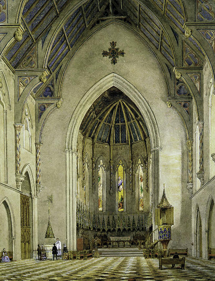 Churches Painting - Chancel of Trinity Chapel, New York 1856 by John William Hill