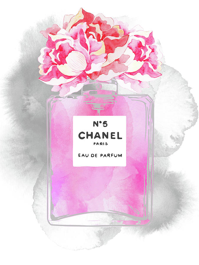 Chanel No 5 Perfume Bottle With Flowers Watercolor Digital Art by ...