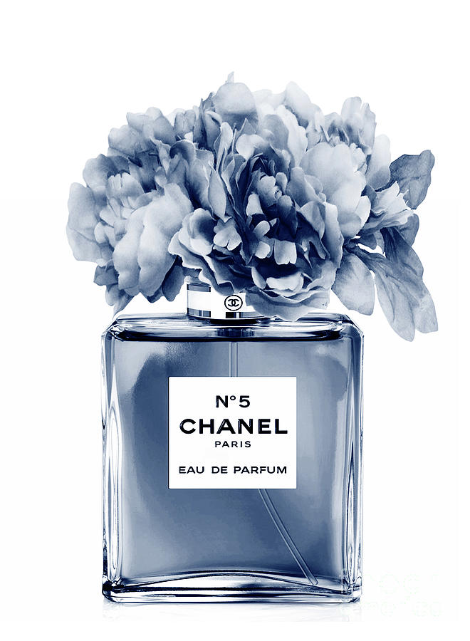 Chanel Perfume N.5 indigo Mixed Media by Green Palace
