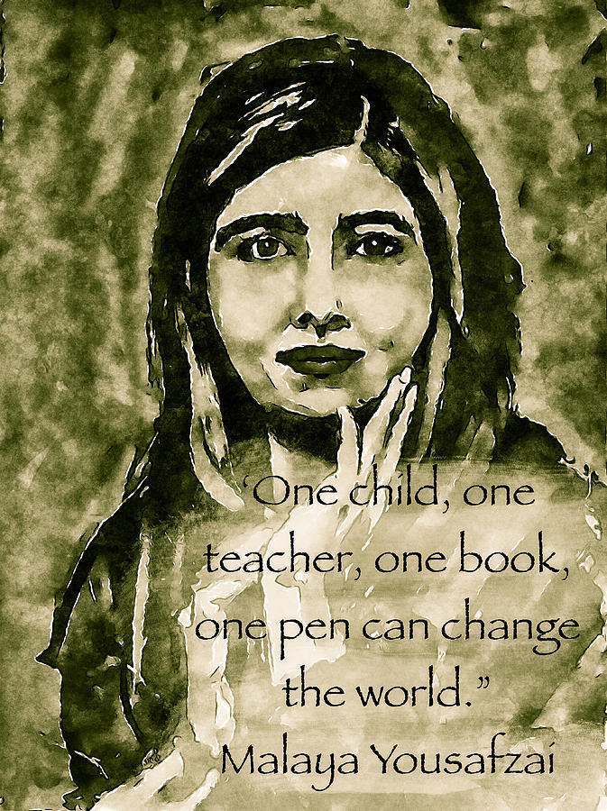 Change the World - Malala -monochrome Mixed Media by Eileen Backman