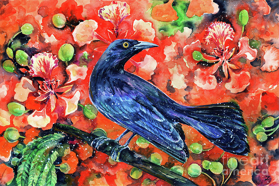 Bird Painting - Chango on the Flamboyant Tree by Zaira Dzhaubaeva