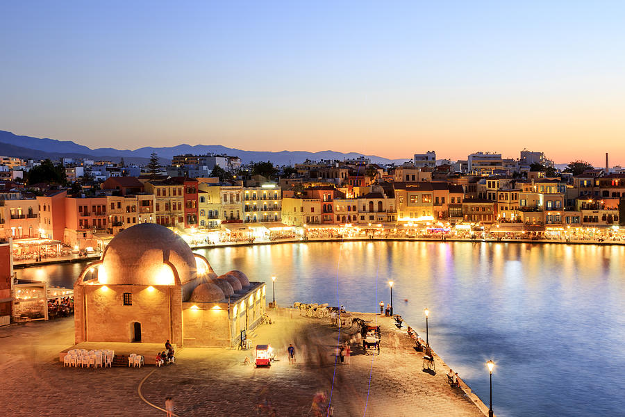 Chania city harbor by night Photograph by Maydays