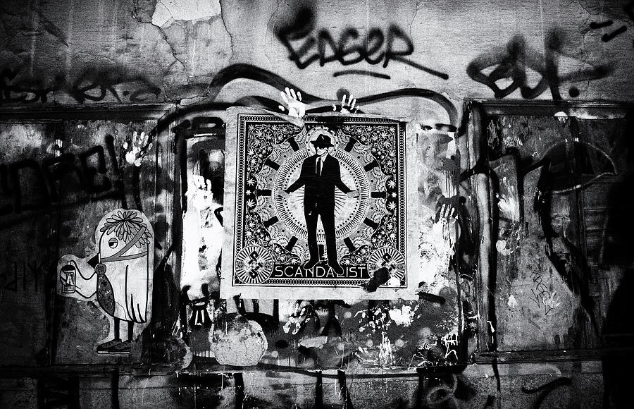 Chaotic Athens Greece Street Graffiti Noir Black and White Photograph by Shawn OBrien