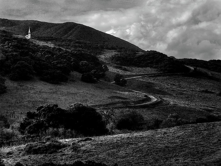  Chapel at the Top of the Hill Monochrome Photograph by Wayne King