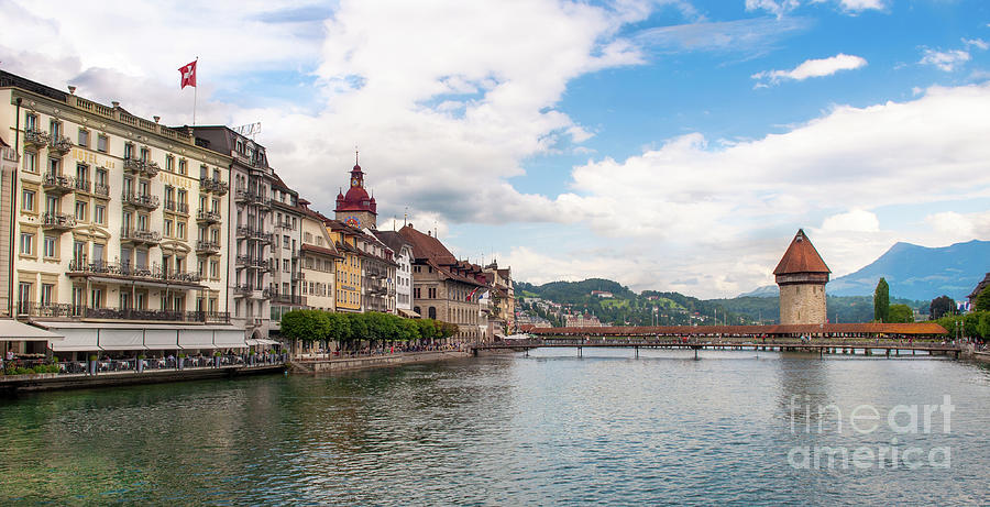 Chapel Bridge Panorama In Old Town Lucerne Switzerland Photograph