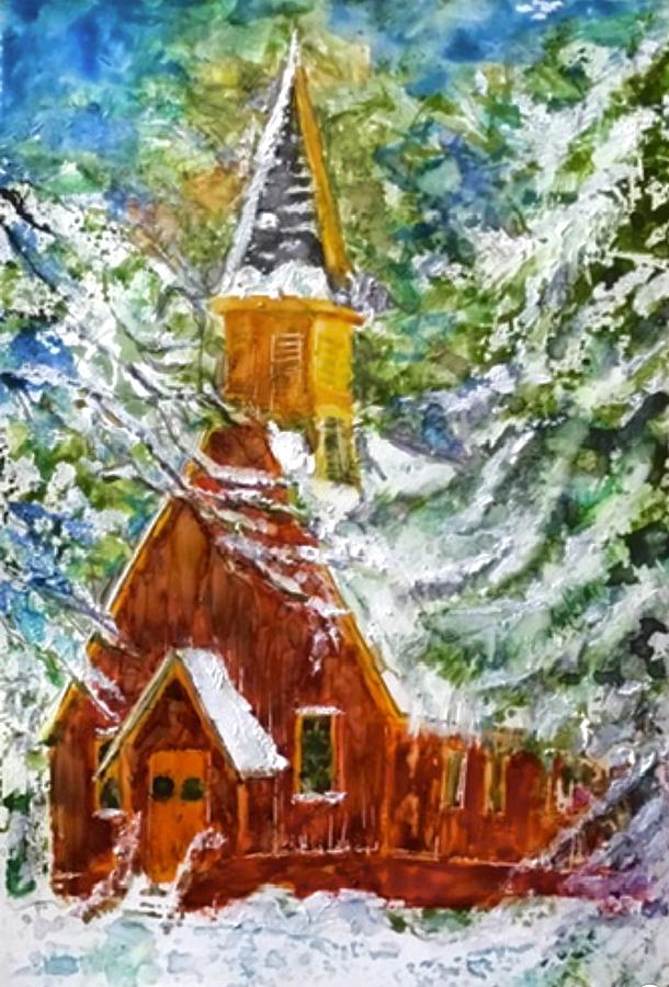 Yosemite National Park Painting - Chapel by Moonllight by Cheryl Wallace