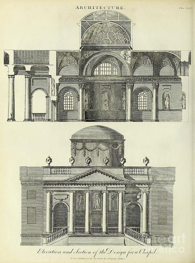 Chapel Elevation and section h1 Drawing by Historic illustrations ...