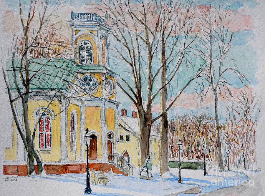Chapel in Snow, Snug Harbor Painting by Anthony Butera