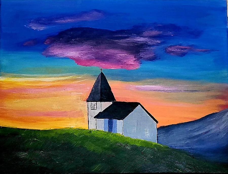 Chapel in the Hills Painting by Amy Kuenzie