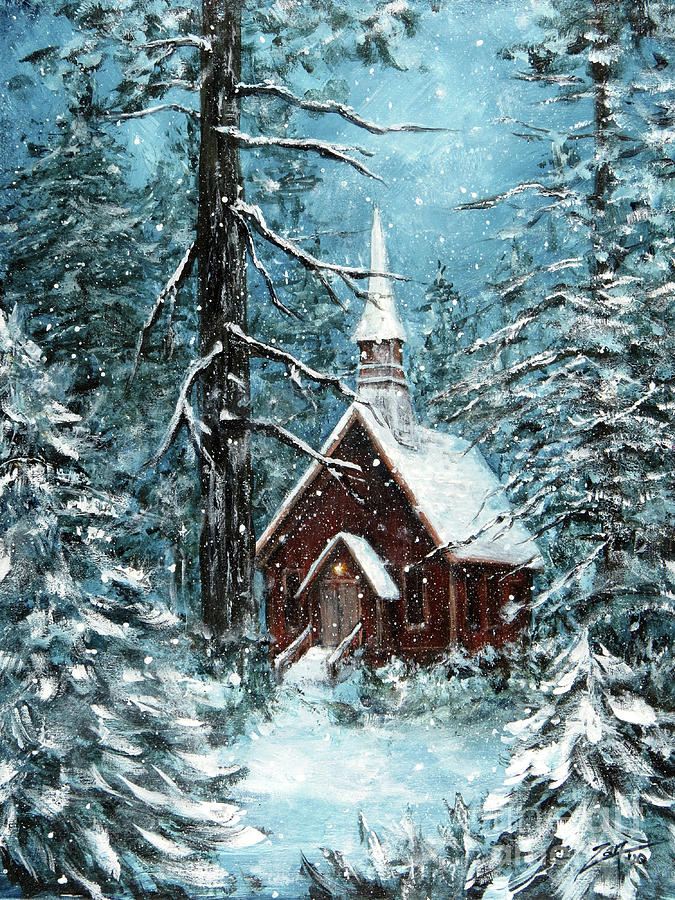 Chapel in the Snow Painting by Zan Savage