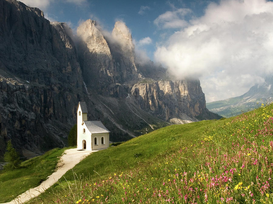 Chapel of St Maurice, Passo Gardena, Dolomites, Italy Photograph by Sarah Howard