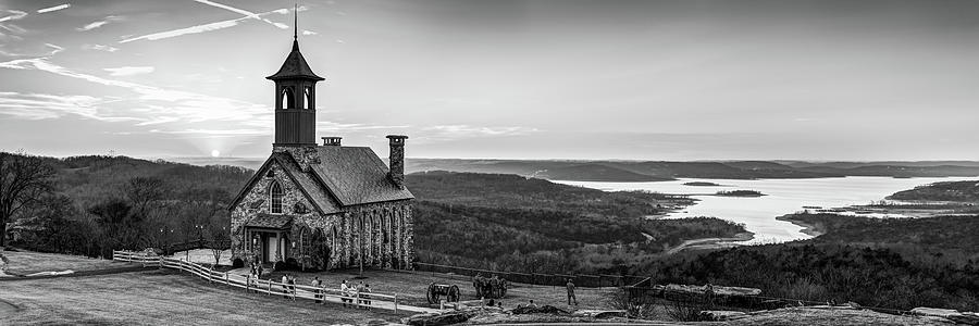 Chapel Of The Ozarks Panoramic Overlook Of Table Rock Lake - Black and White Photograph by Gregory Ballos