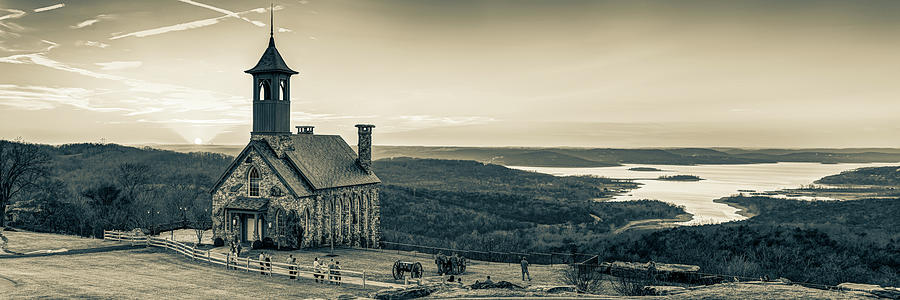 Chapel Of The Ozarks Panoramic Overlook Of Table Rock Lake - Sepia Edition Photograph by Gregory Ballos