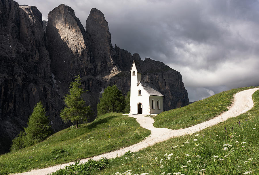 Chapel On Passo Gardena, Dolomites, italy Photograph by Sarah Howard