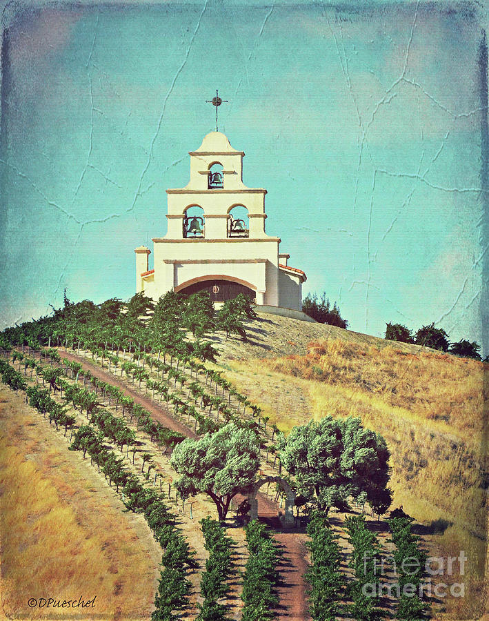 Chapel on the Hill Full View Mixed Media by Debby Pueschel