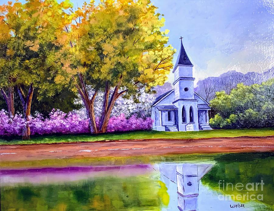 Chapel on the lake  Painting by Jerry Walker