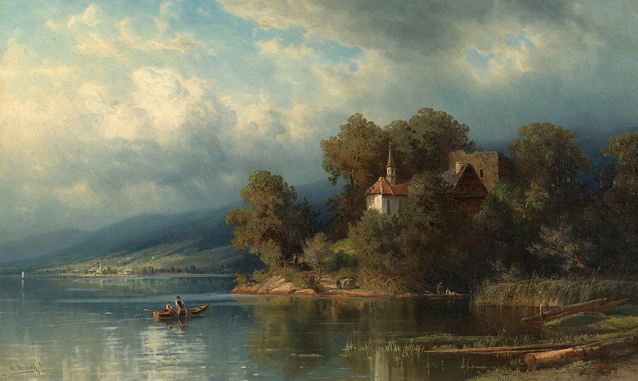 Chapel on the Lake of Lowerz Painting by Adolf Mosengel