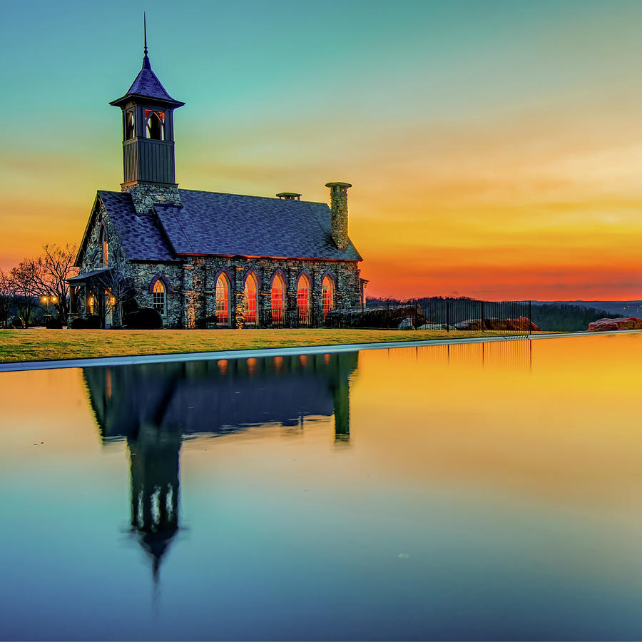 Chapel Reflections - Top of the Rock - Ridgedale Missouri Photograph by Gregory Ballos