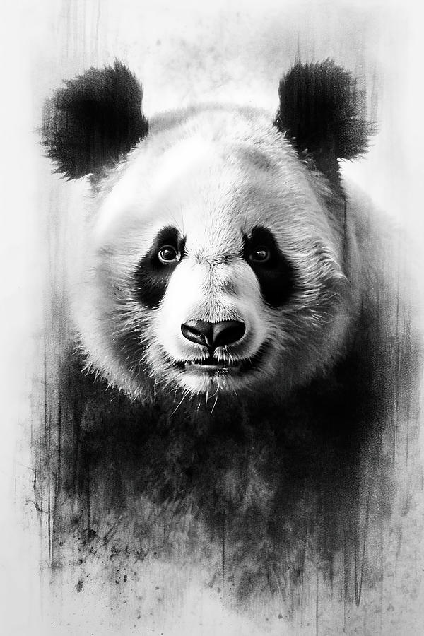 Wildlife Drawing - Charcoal drawing, Giant Panda Bear by David Mohn