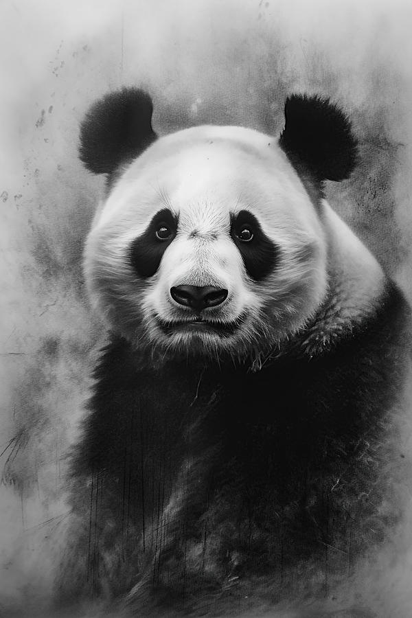 Wildlife Drawing - Charcoal drawing, Giant Panda by David Mohn