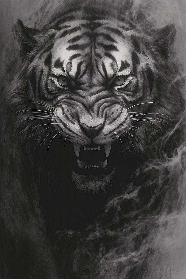 Wildlife Drawing - Charcoal drawing of a beautiful tiger by David Mohn