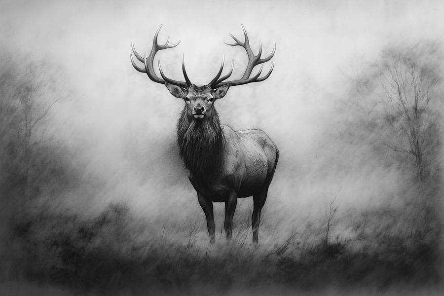 Deer Drawing - Charcoal drawing of a stag by David Mohn