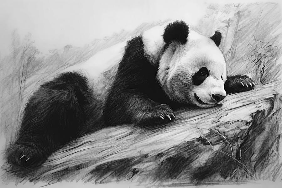 Wildlife Drawing - Charcoal drawing, Panda Bear by David Mohn