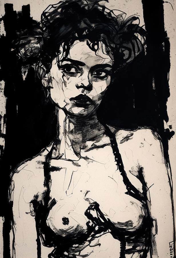 Egon Schiele Drawing - Charcoal Nude by My Head Cinema