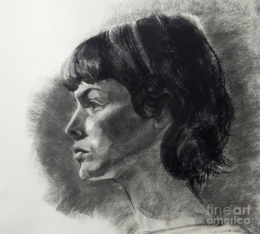 Charcoal Portrait of a Young Woman Painting by Greta Corens
