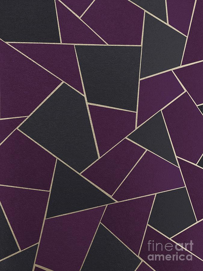 Abstract Digital Art - Charcoal Purple Gold Geometric Glam #1 #geo #decor #art by Anitas and Bellas Art