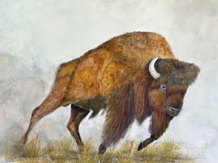 Charging Buffalo Painting by Lisa Baca | Fine Art America