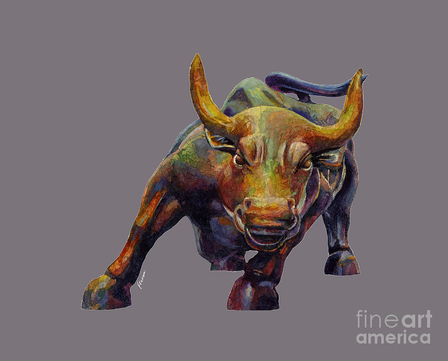 Bull Painting - Charging Bull - solid background by Hailey E Herrera