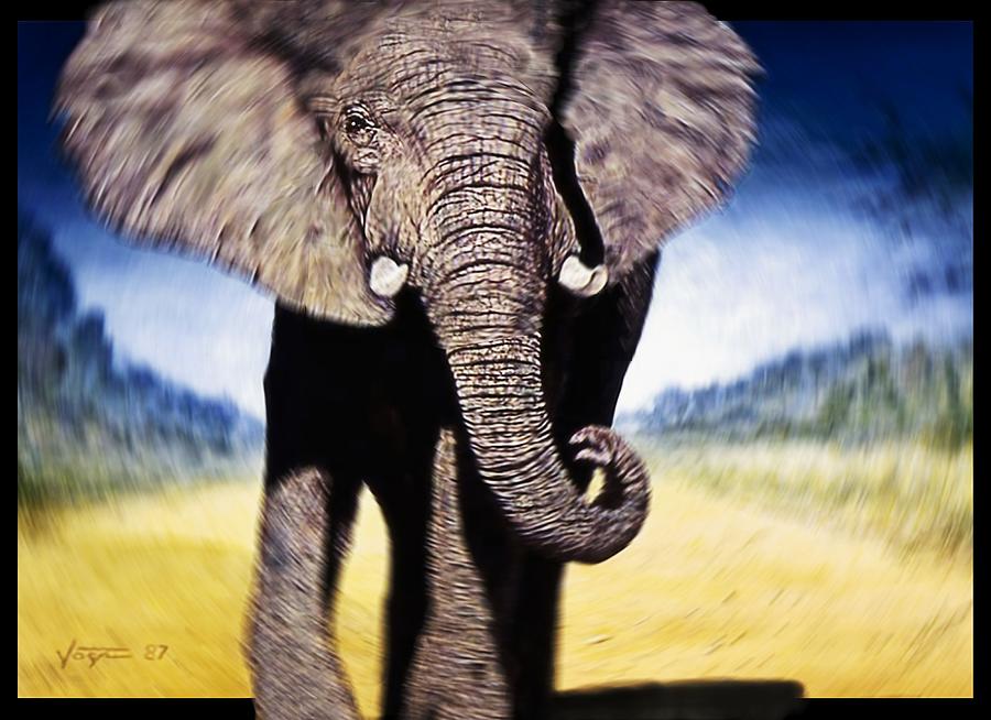 Charging  Elephant Mixed Media by Hartmut Jager