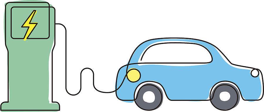 Charging Station With Electric Car, Vector Icon Drawing by Hakule